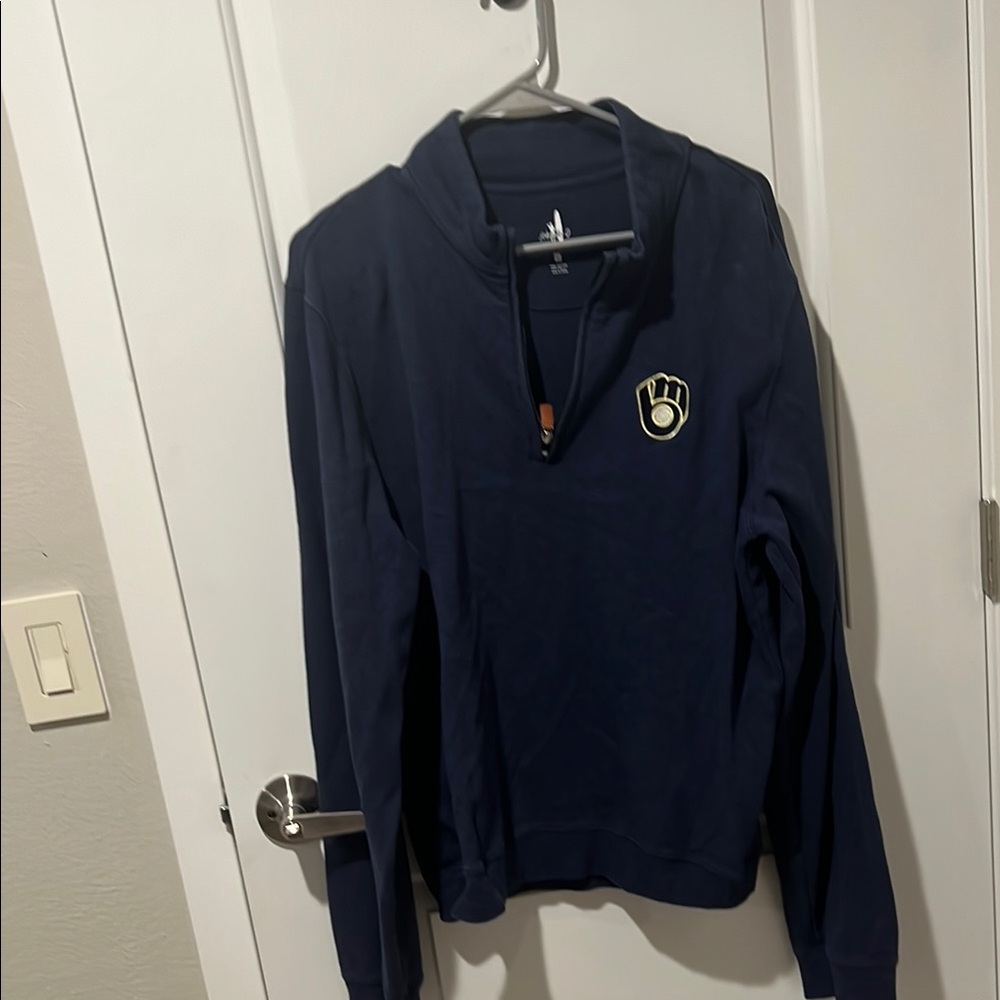 johnnie-O Milwaukee Brewers Navy Zip Up Sweater